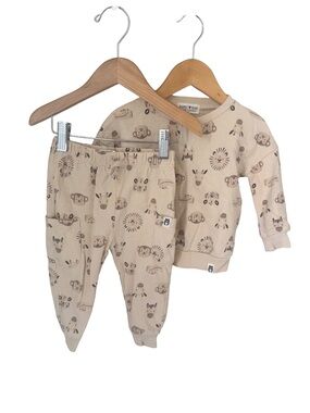 Rabbit & Bear Cozy Matching Two-Piece Animal Safari Print- 12m Organic Cotton